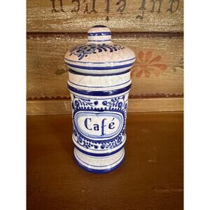 Vintage Lufeco Apothecary Jar: Handpainted Crackle Glaze, "Cafe" Decor
